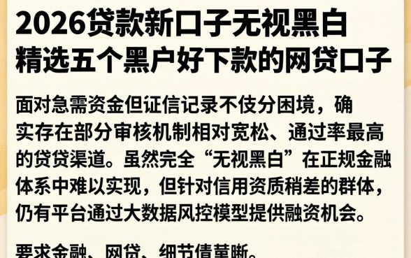 2026贷款新口子无视黑白，精选五个黑户好下款的网贷口子