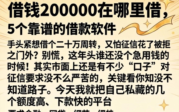 借钱200000在哪里借，概括5个靠谱的借款软件