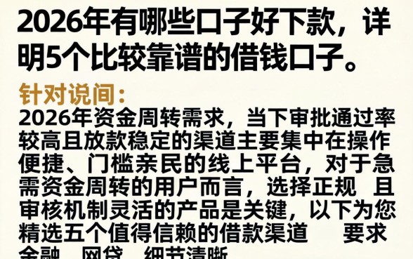 2026年有哪些口子好下款，详尽说明5个比较靠谱的借钱口子