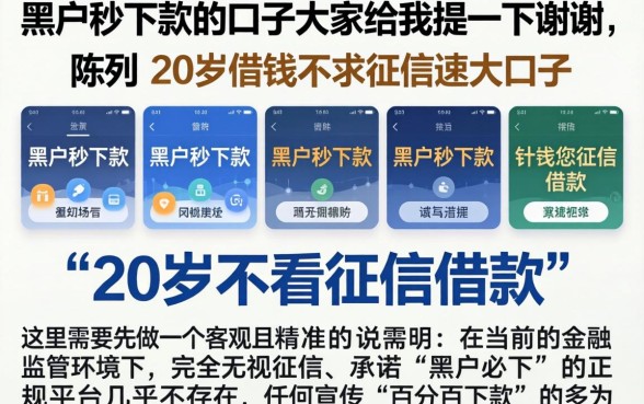 黑户秒下款的口子大家给我提一下谢谢，陈列五个20岁借钱不求征信速借口子
