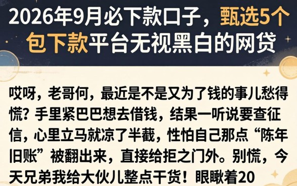 2026年9月必下款的口子，甄选5个包下款平台无视黑白的网贷