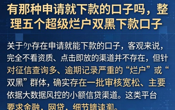有那种申请就下款的口子吗，整理五个超级烂户双黑下款口子