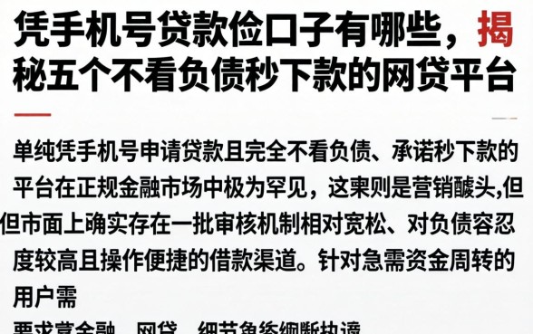 凭手机号贷款的口子有哪些，揭秘五个不看负债秒下款的网贷平台