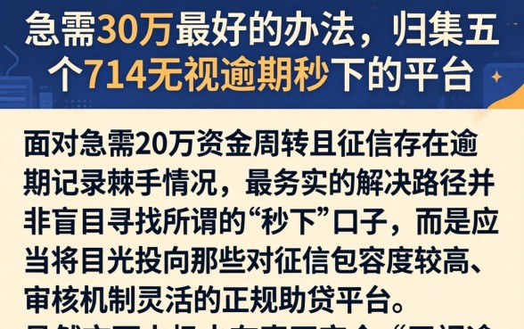 急需30万最好的办法，归集五个714无视逾期秒下的平台