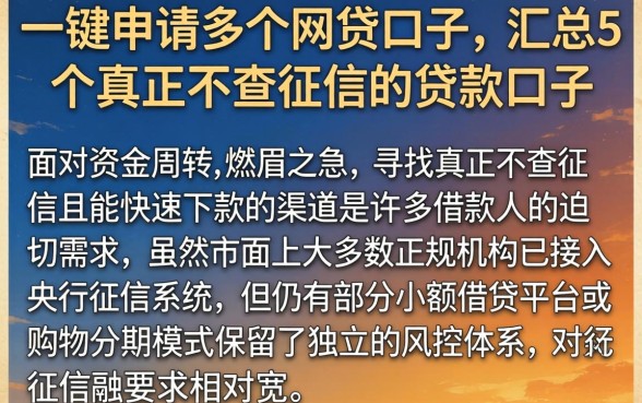 一键申请多个网贷口子，汇总5个真正不查征信的贷款口子