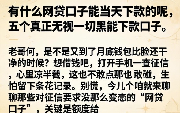 有什么网贷口子能当天下款的呢,详细阐述五个真正无视一切黑能下款口子