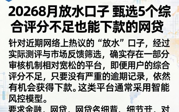 20268月放水口子，甄选5个综合评分不足也能下款的网贷