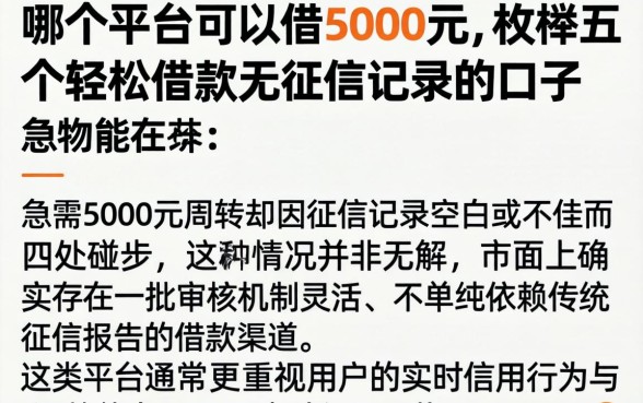 哪个平台可以借5000元,枚举五个轻松借款无征信记录的口子