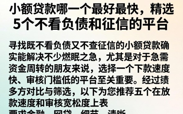 小额贷款哪一个最好最快，精选5个不看负债和征信的平台