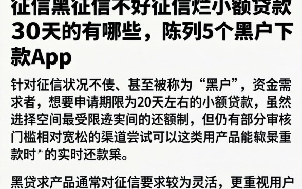 征信黑征信不好征信烂小额贷款30天的有哪些，陈列5个黑户下款app