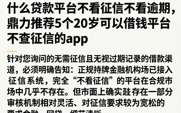 什么贷款平台不看征信不看逾期，鼎力推荐5个20岁可以借钱平台不查征信的app
