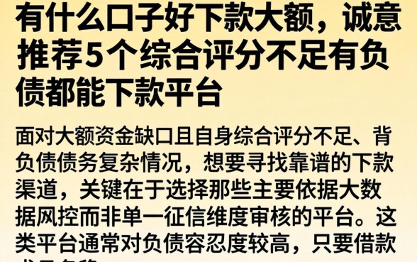 有什么口子好下款大额,诚意推荐5个综合评分不足有负债都能下款平台
