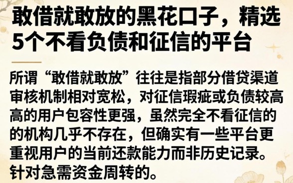 敢借就敢放的黑花口子，精选5个不看负债和征信的平台