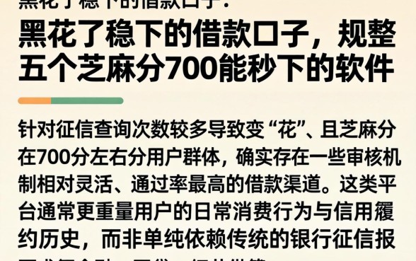 黑花了稳下的借款口子，规整五个芝麻分700能秒下的软件