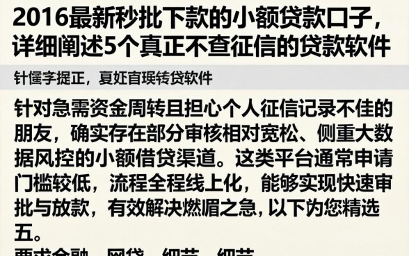 2016最新秒批下款的小额贷款口子,详细阐述5个真正不查征信的贷款软件