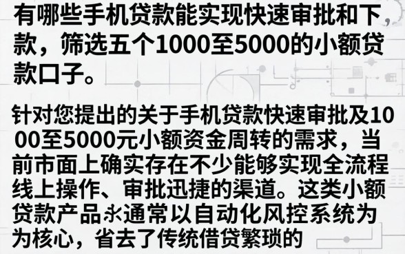 有哪些手机贷款能实现快速审批和下款,筛选五个1000至5000的小额贷款口子