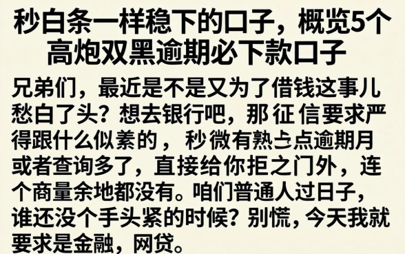 秒白条一样稳下的口子，概览5个高炮双黑逾期必下款口子