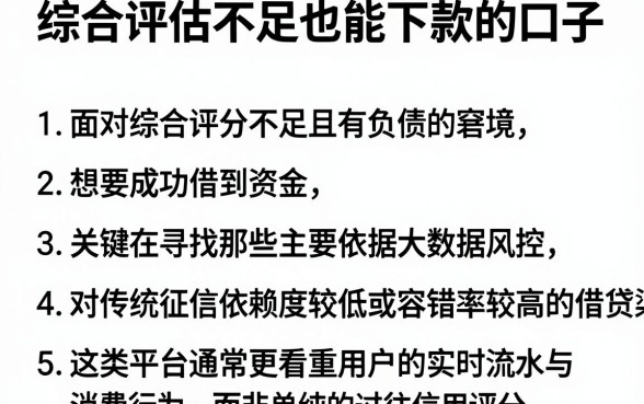 综合评估不足也能下款的口子,胪列5个综合评分不足有负债都能下款口子