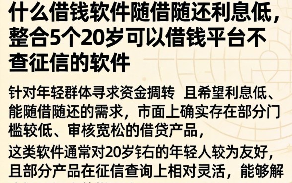 什么借钱软件随借随还利息低，整合5个20岁可以借钱平台不查征信的软件