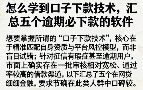 怎么学到口子下款技术，汇总五个逾期必下款的软件