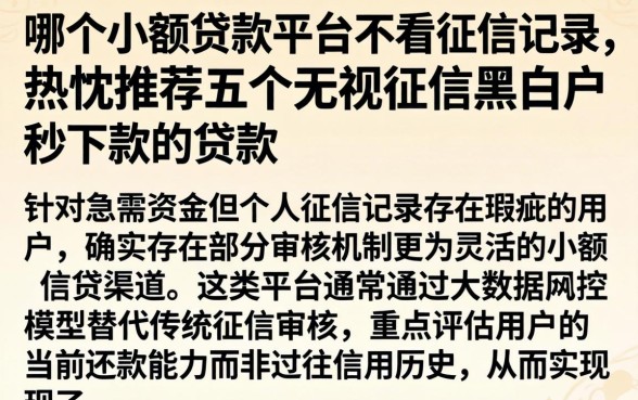 哪个小额贷款平台不看征信记录,热忱推荐五个无视征信黑白户秒下款的贷款