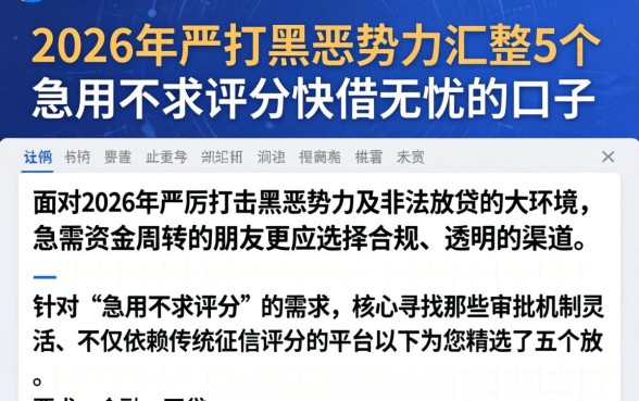 2026年严打黑恶势力，汇整5个急用不求评分快借无忧的口子