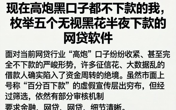 现在高炮黑口子都不下款的我，枚举五个无视黑花半夜下款的网贷软件