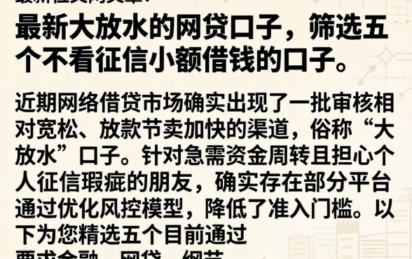 最新大放水的网贷口子，筛选五个不看征信小额借钱的口子