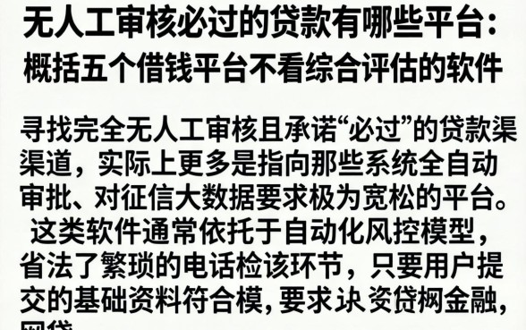 无人工审核必过的贷款有哪些平台，概括五个借钱平台不看综合评估的软件