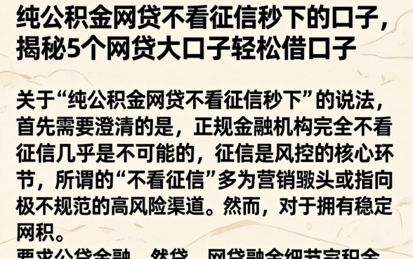 纯公积金网贷不看征信秒下的口子，揭秘5个网贷大口子轻松借口子