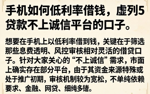 手机如何低利率借钱，胪列5个贷款不上诚信平台的口子