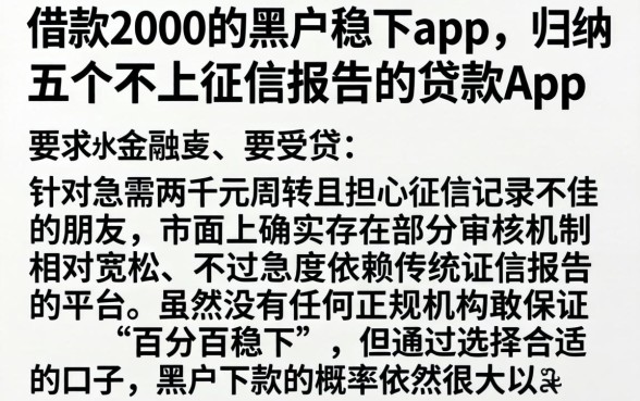 借款2000的黑户稳下app,归纳五个不上征信报告的贷款app