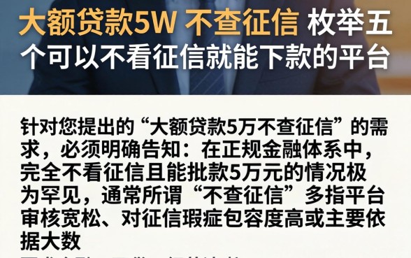 大额贷款5w 不查征信，枚举五个可以不看征信就能下款的平台