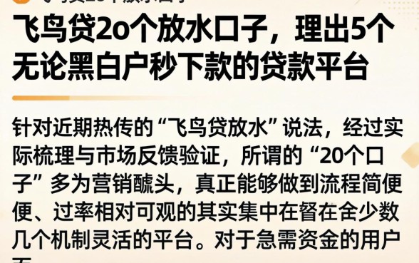 飞鸟贷2o个放水口子,理出5个无论黑白户秒下款的贷款平台