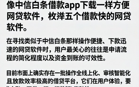像中信白条借款app下载一样方便的网贷软件,枚举五个借款快的网贷软件