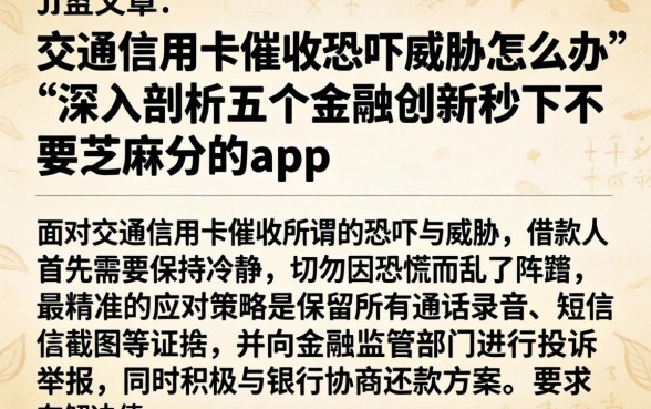 交通信用卡催收恐吓威胁怎么办，深入剖析五个金融创新秒下不要芝麻分的app