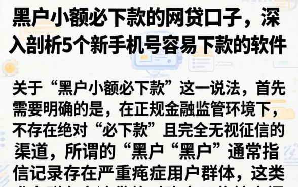 黑户小额必下款的网贷口子，深入剖析5个新手机号容易下款的软件