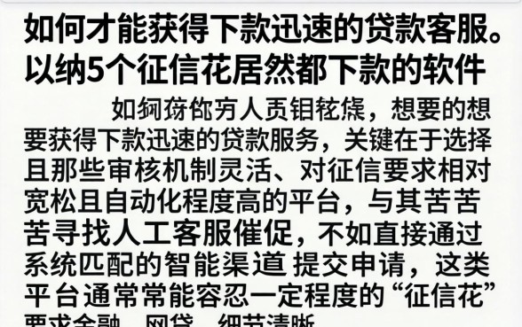 如何才能获得下款迅速的贷款客服，归纳5个征信花居然都下款的软件