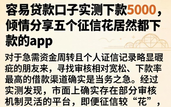 容易贷款的口子实测下款5000，倾情分享五个征信花居然都下款的app