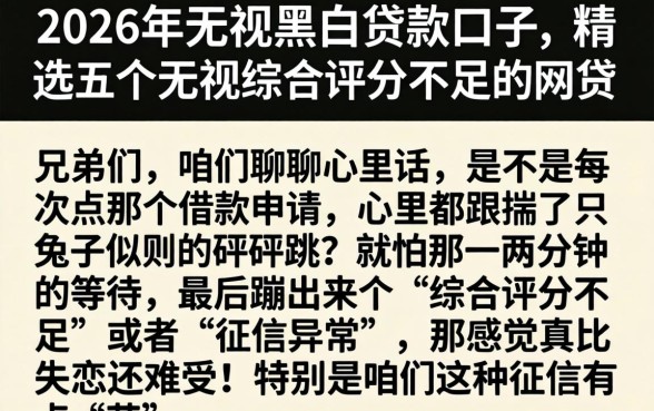 2026年无视黑白的贷款口子,精选五个无视综合评分不足的网贷