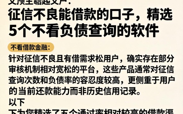 征信不良能借款的口子，精选5个不看负债查询的软件