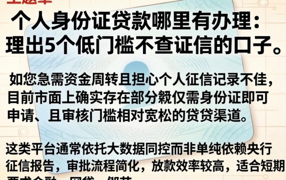 个人身份证贷款哪里有办理，理出5个低门槛不查征信的口子