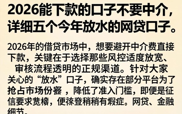 2026能下款的口子不要中介，详细阐述五个今年放水的网贷口子
