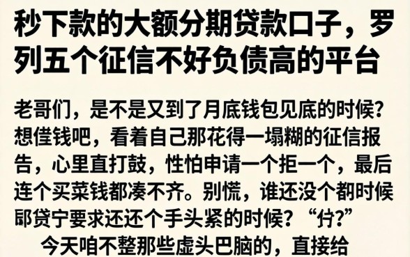 秒下款的大额分期贷款口子,罗列五个征信不好负债高的平台