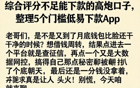 综合评分不足能下款的高炮口子,整理5个门槛低易下款app