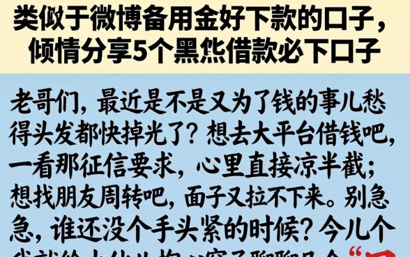 类似于微博备用金好下款的口子，倾情分享5个黑户借款必下口子