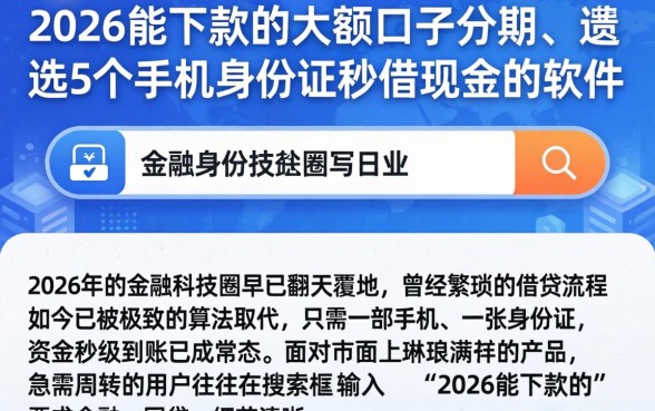 2026能下款的大额口子分期,遴选5个手机身份证秒借现金的软件