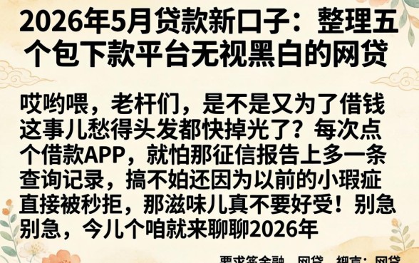 2026年5月贷款新口子,整理五个包下款平台无视黑白的网贷