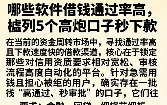 哪些软件借钱通过率高，胪列5个高炮口子秒下款