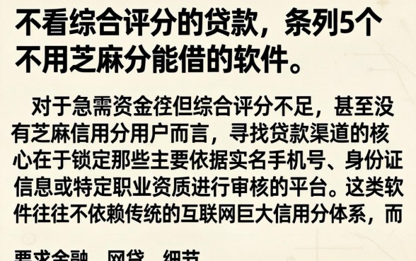 不看综合评分的贷款，条列5个不用芝麻分能借的软件